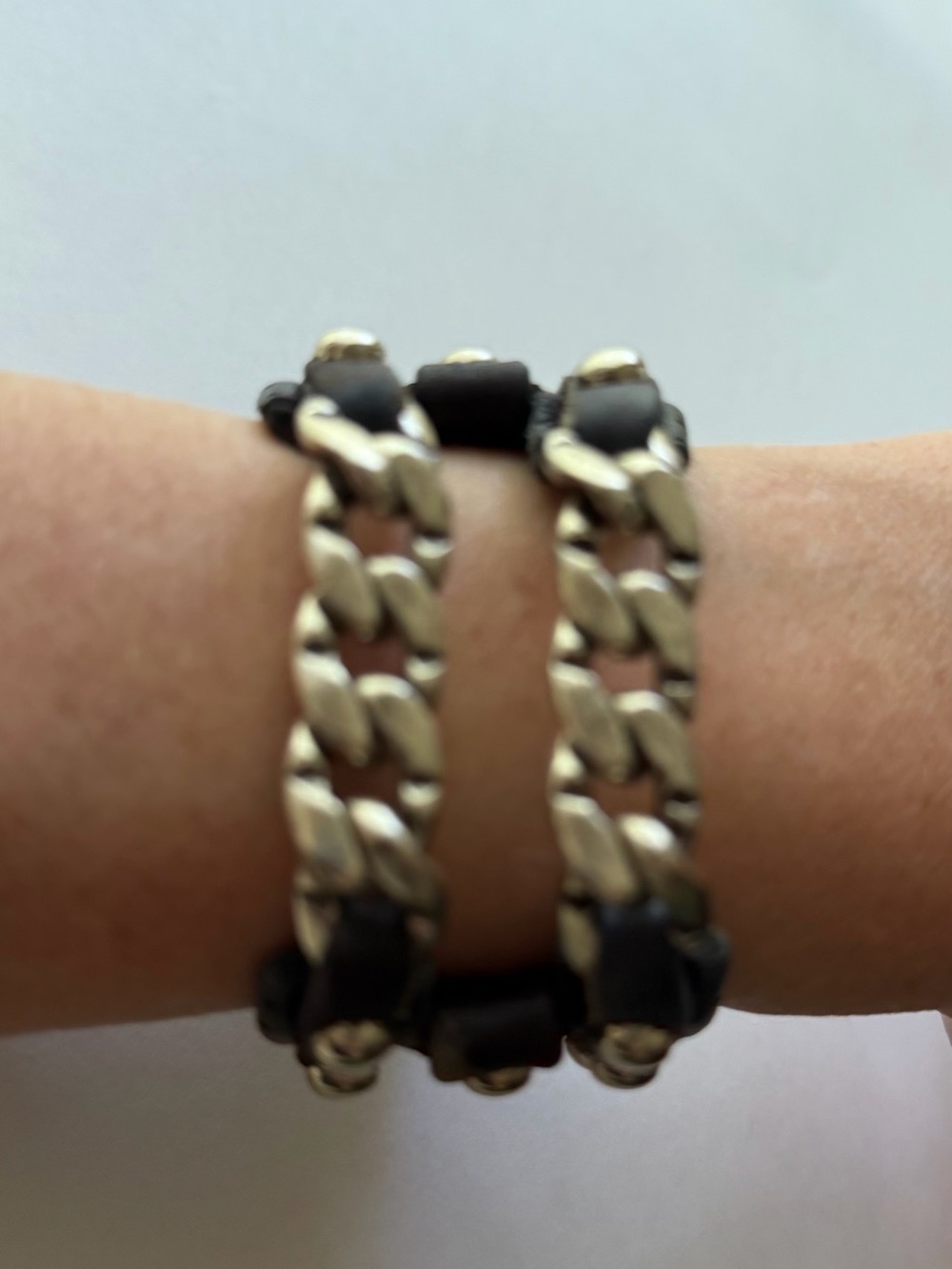 Classic Silver-Tone Chain Bracelet with Black Accents